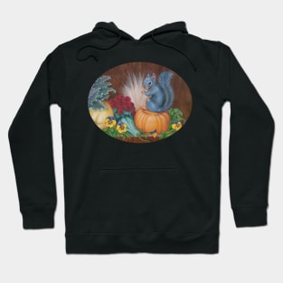 Gray Squirrel on Pumpkin with Fall Flowers Hoodie